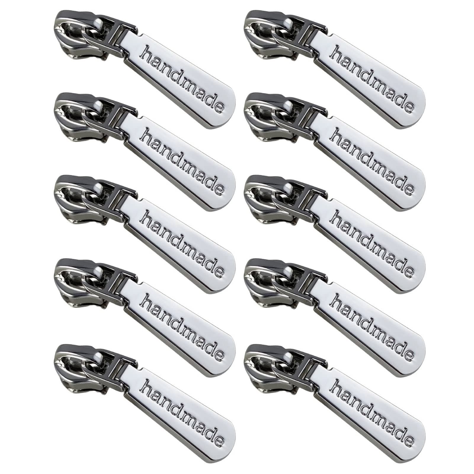 AnairsMo Handmade Zipper Pulls #5, Silver Zipper Pull Replacement Kit, 5 Zipper Pull Metal Zipper Slider for Bag, Luggage, Purse(10PCS)
