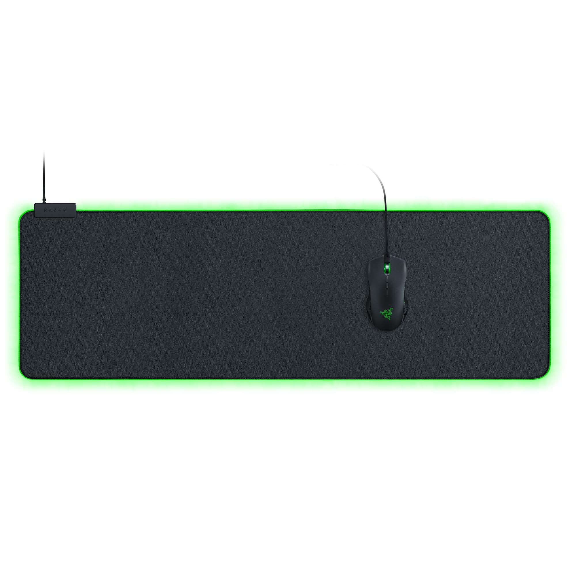 Goliathus Extended Chroma - Soft Extended Gaming Mouse Mat Chroma RGB Lighting (Cable Holder, Fabric Surface, Quilted Edge, Optimized for all Mice) Black