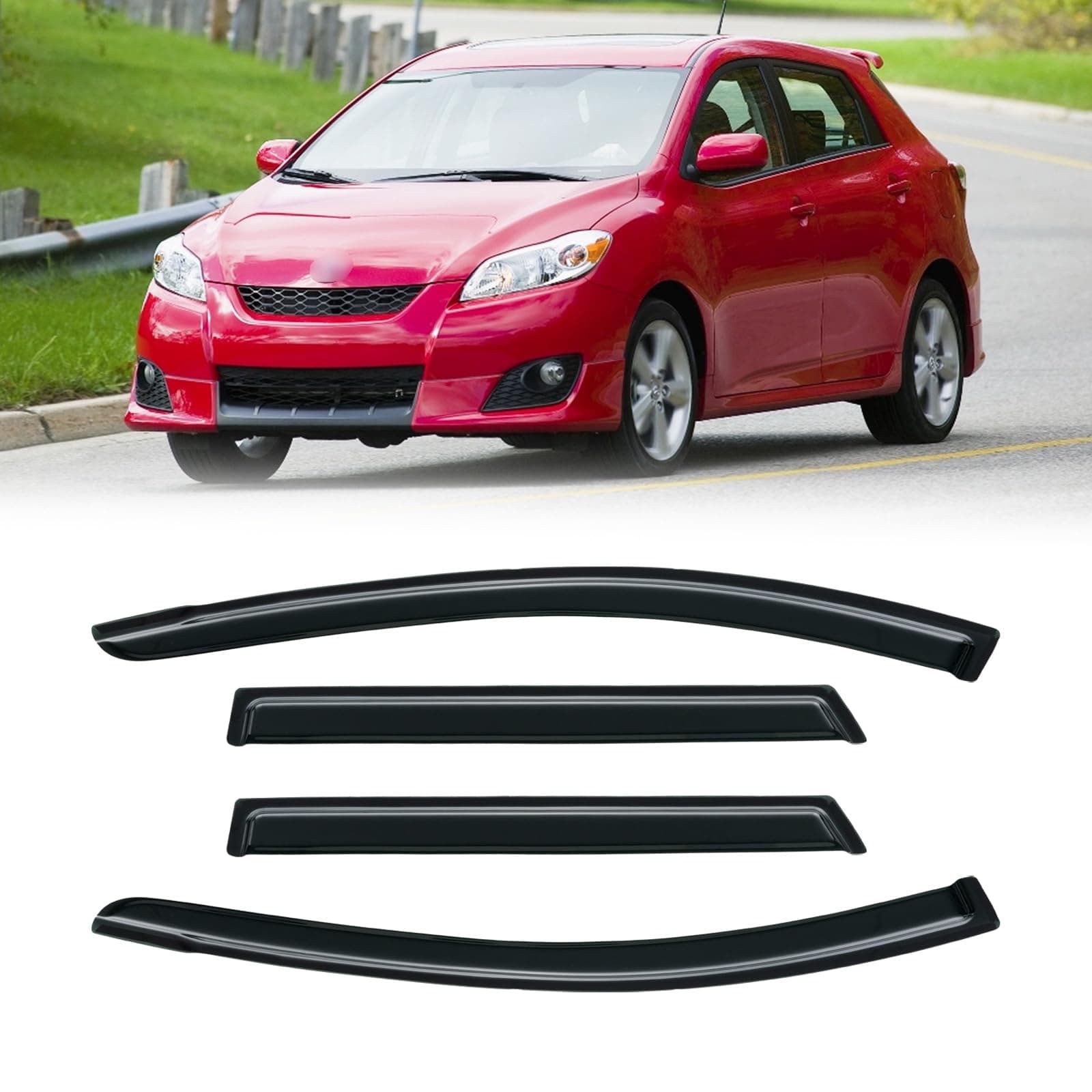 Window Visor for 2009-2013 Toyota Matrix & 2009-2010 Pontiac Vibe, Out-Channel Rain Guards Shields Vent Deflector Shade Wind Dark Smoke, Tape-On Outside-Mount, 4PCS
