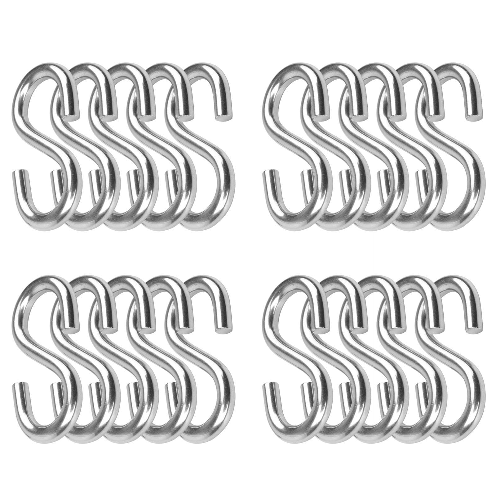 OTTFF 20 Pack 3-Inch Length Heavy-Duty S Hooks, Up to 330 LB/Unit, 304 Stainless Steel Multipurpose Hangers Durable Utility Hooks Thick Metal Hook