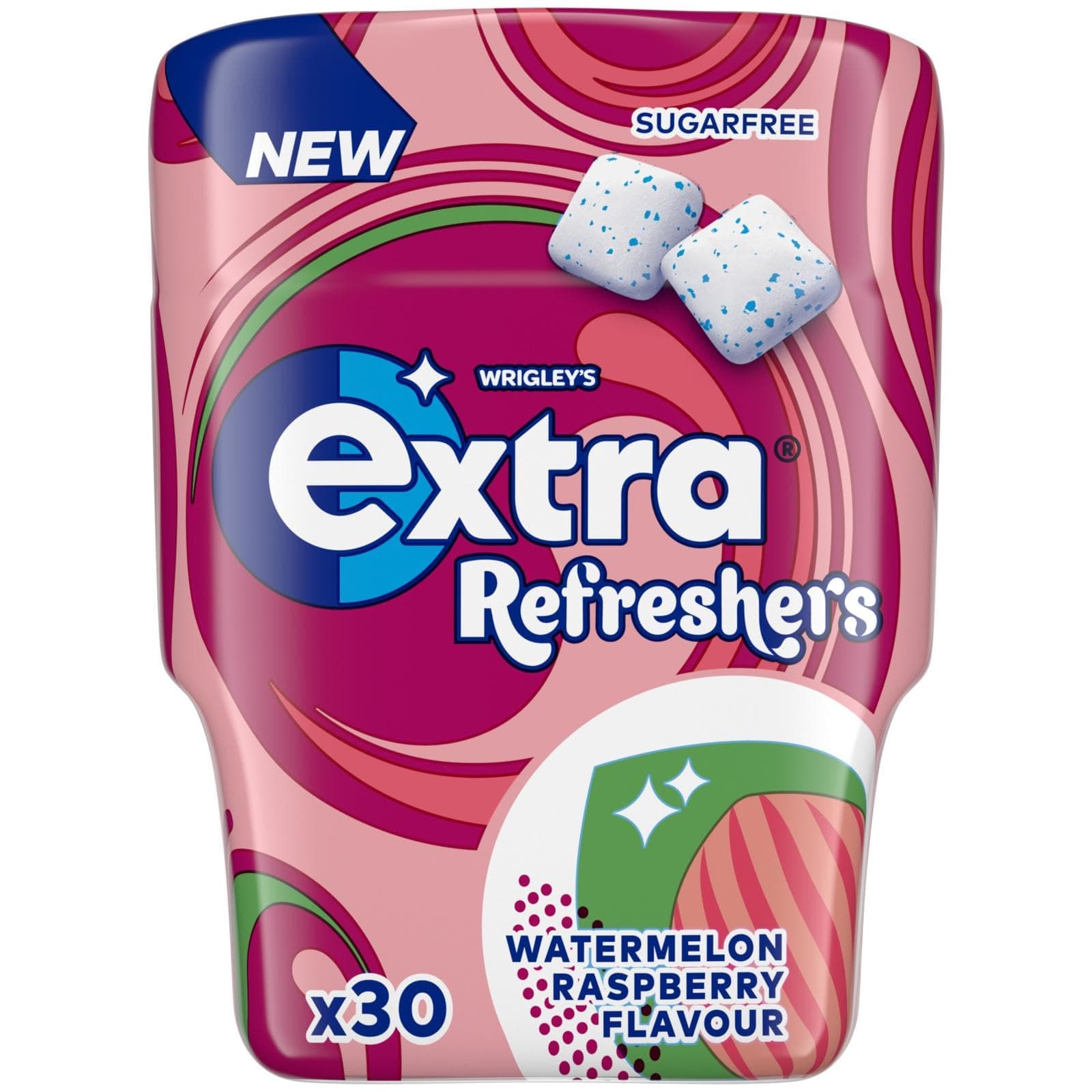 Refreshers Watermelon Raspberry Flavour Sugarfree Chewing Gum, 30 Pieces. Intense, Long-lasting flavour