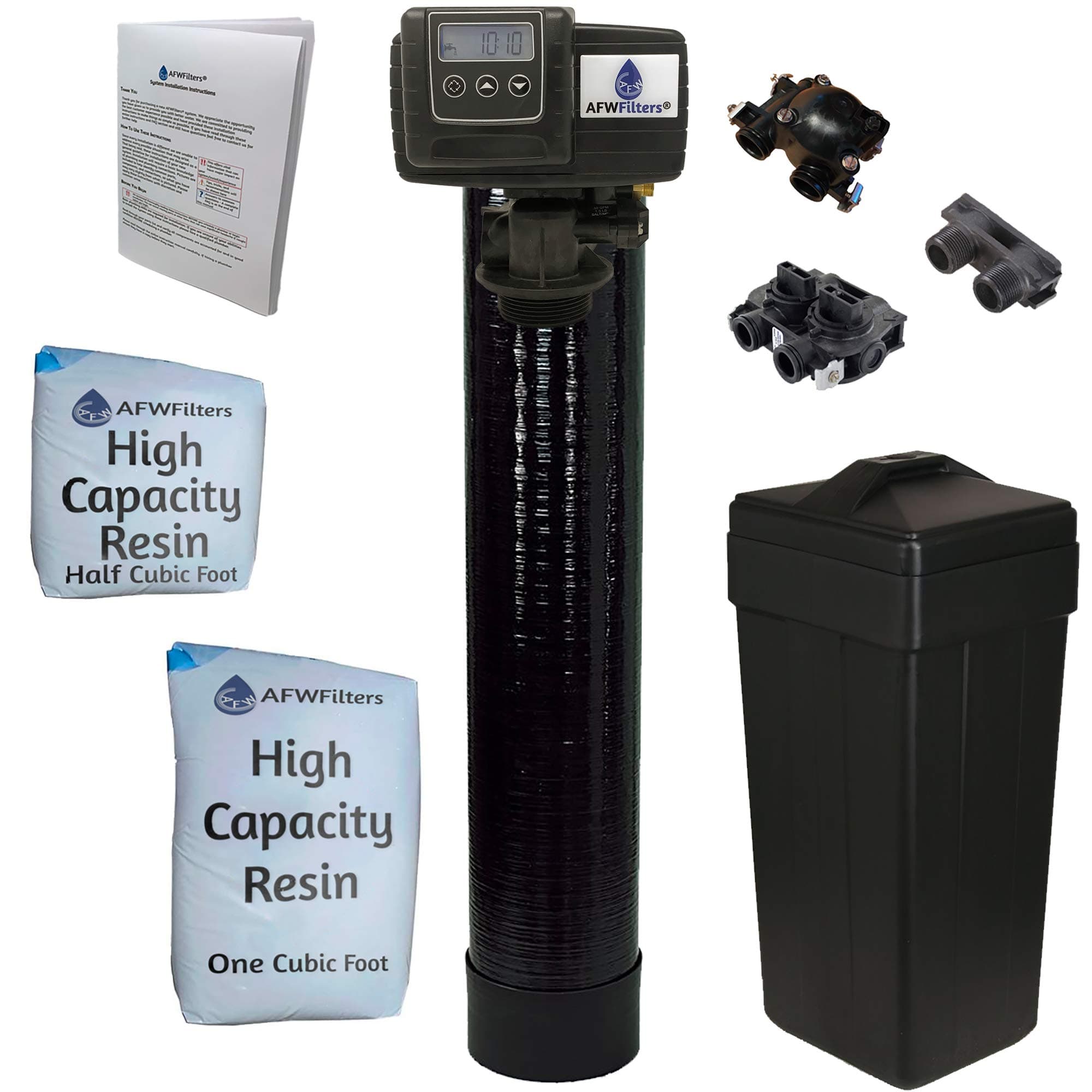 Fleck 5600SXT metered water softener 48,000 grain capacity, complete system, brine tank, bypass 1", loaded tank