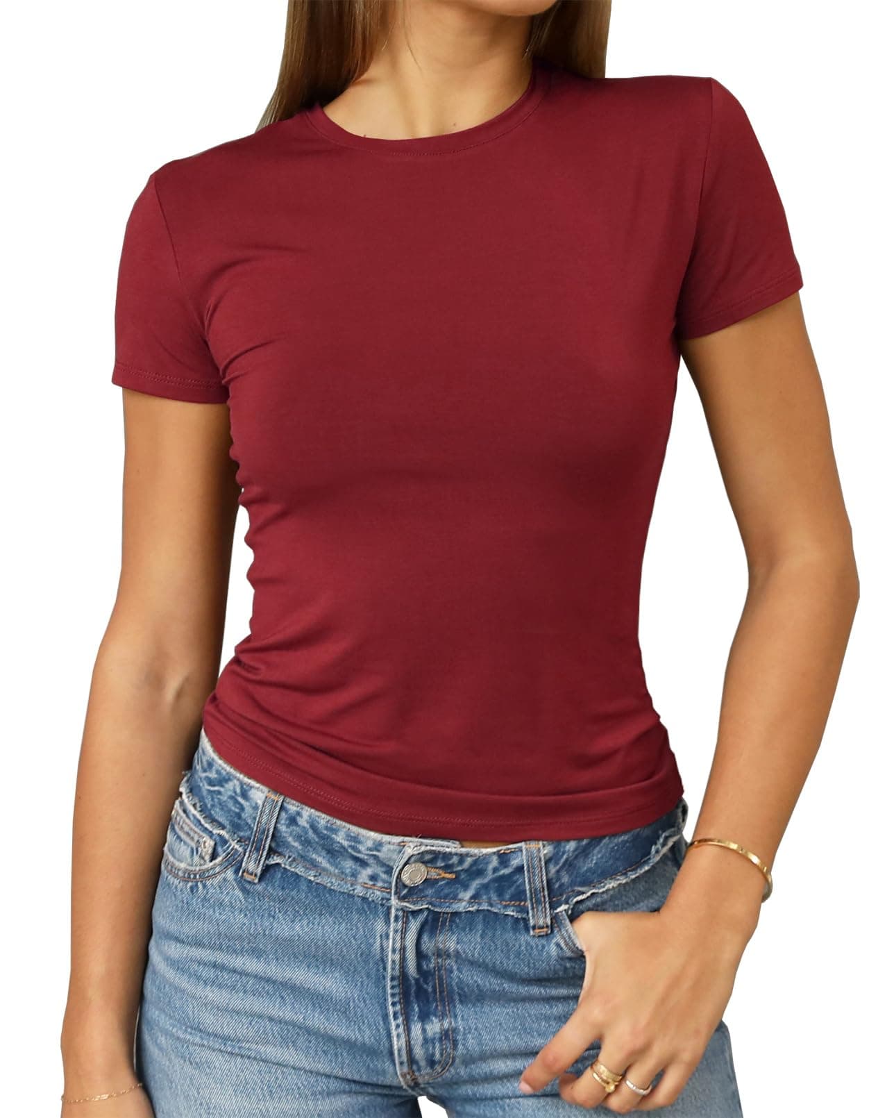 Women's Casual Basic Going Out Crop Tops Slim Fit Short Sleeve Crew Neck Tight T Shirts