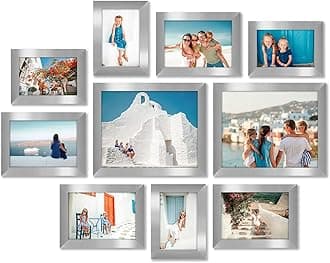 Set of 10 Picture Frames with Shatter-Resistant Glass - Gallery Wall Frame Set with Two 8x10 Frames, Four 5x7 Frames and Four 4x6 Frames - Signature Collection - Silver