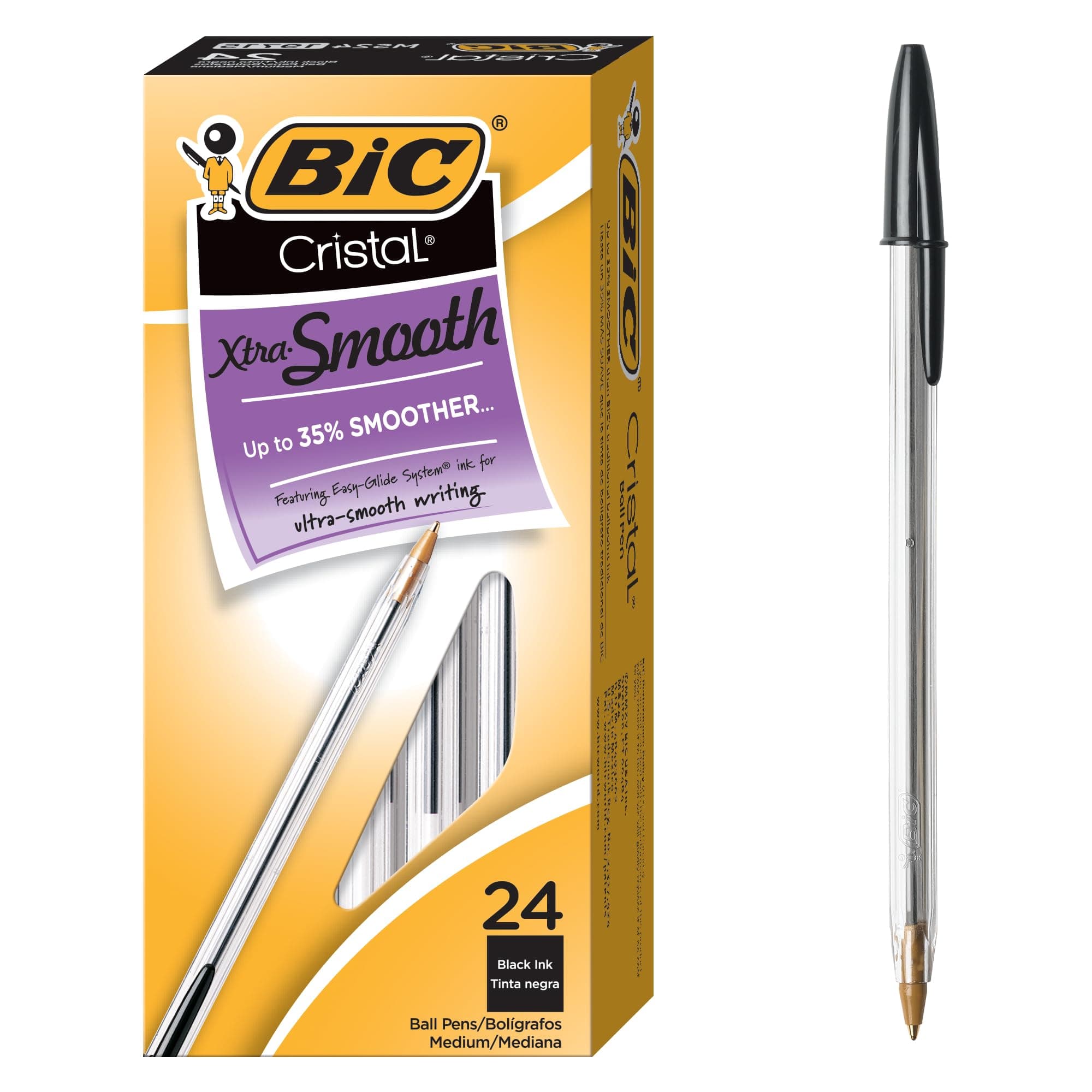 BIC Cristal Xtra Smooth Ballpoint Pen, Medium Point (1.0mm), Black, 24-Count