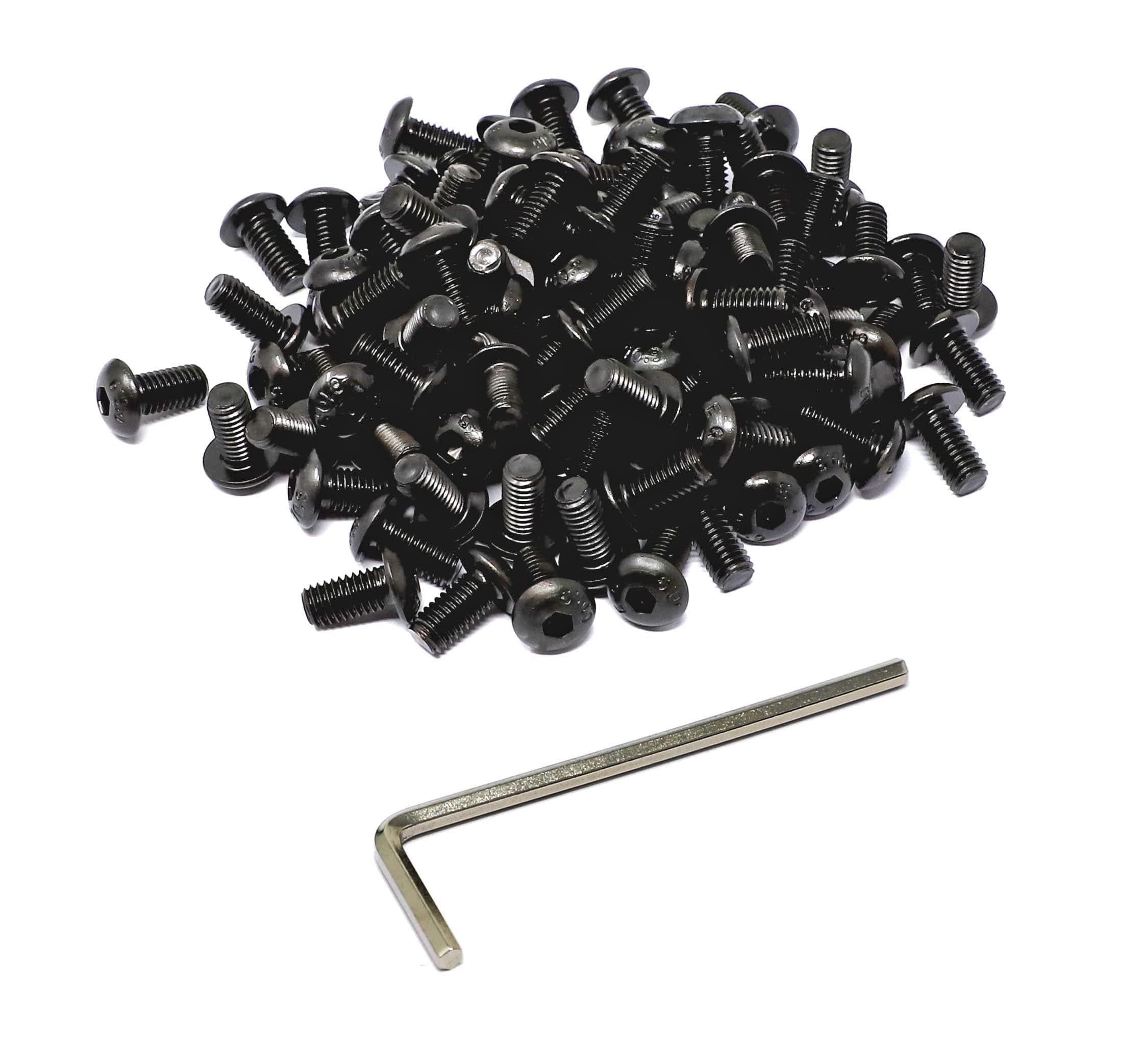 iexcell 100 Pcs M5 x 10mm Thread Pitch 0.8 mm Alloy Steel 10.9 Grade Hex Socket Button Head Cap Screws Bolts Kit, Black Oxide Finish