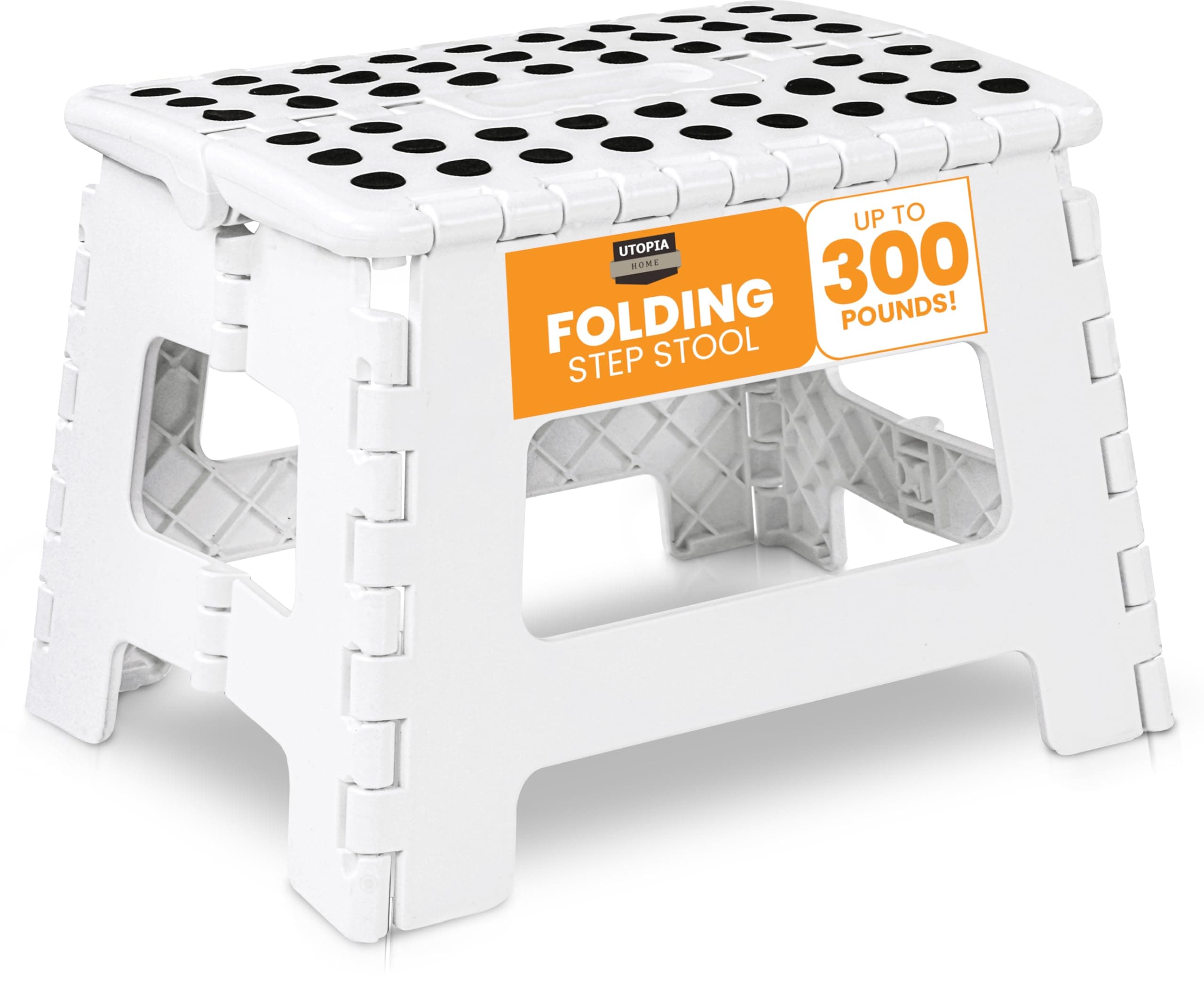 Utopia Home Folding Step Stool 9 Inch, Portable Anti Slip Surface for Kids and Adults, Heavy Duty Folding Stool with Carrying Handle, 300 lbs Load Capacity, Pack of 1, White