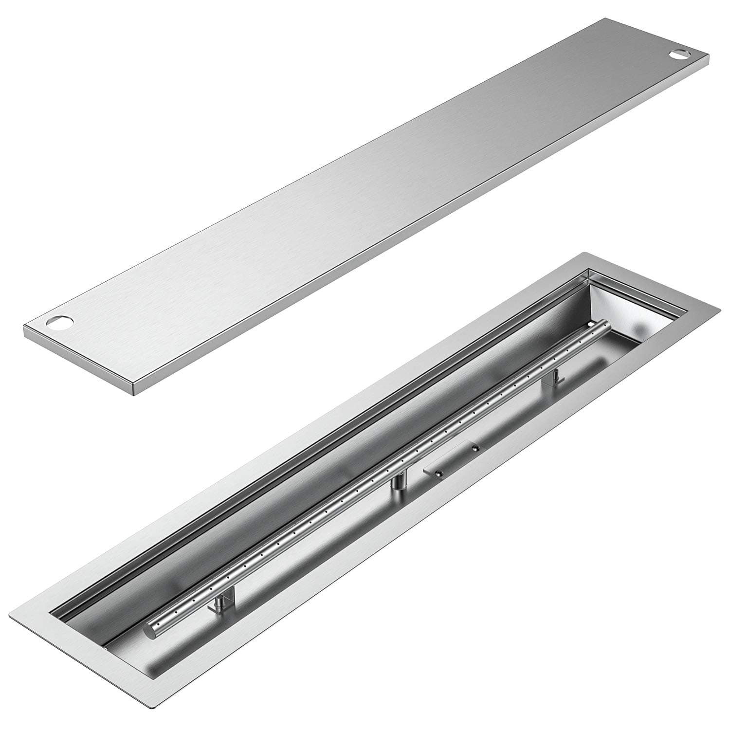 Skyflame Linear Stainless Steel Drop-in Fire Pit Pan and Burner with Burner Cover, 36 by 6-Inch