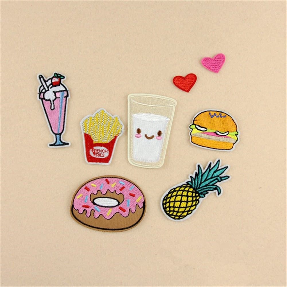 MISS MINI 8Pcs/set Pineapple Heart Clothes Patch Iron-on Embroidered Hamburger Appliques Bag DIY Accessories
