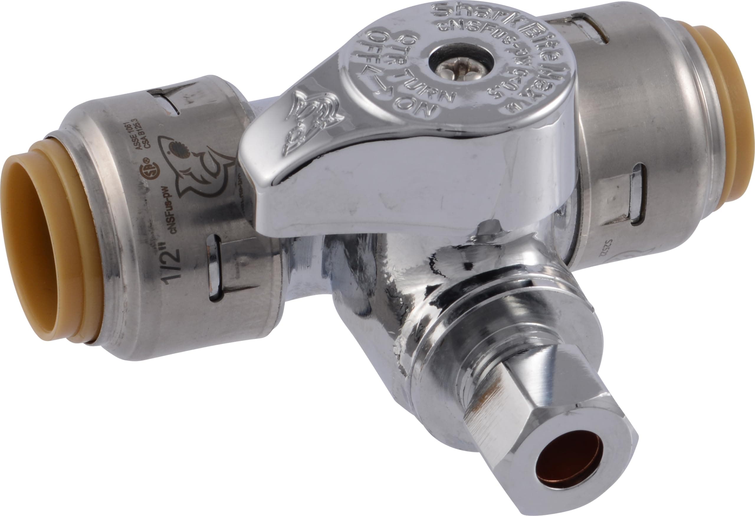 Max 1/2 x 1/2 x 1/4 Inch Compression Tee Stop Valve, Push to Connect Brass Plumbing Fitting, PEX Pipe, Copper, CPVC, PE-RT, HDPE, UR24983A