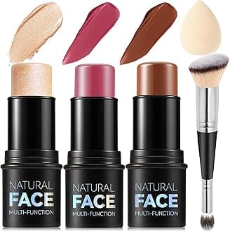 3Pcs Cream Contour Stick Makeup Kit, Shades with Highlighter, Blush and Bronzer Contour Stick for Sculpt the Cheeks, Long Lasting, Waterproof, Matte & Dewy Finish (LIGHT FAIR(8+10+12))