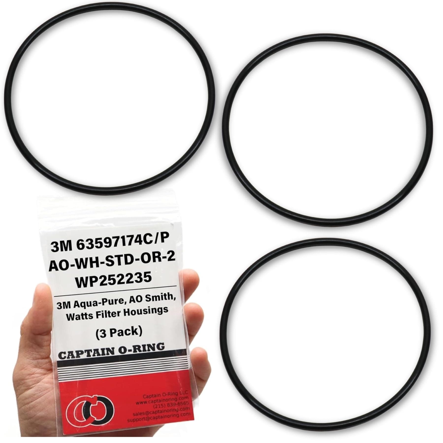 Captain O-Ring - Replacement 63597174C / 63597174P / AO-WH-STD-OR-2 / WP252235 Orings for 3M Aqua-Pure, AO Smith, Watts Filter Housings (3 Pack)