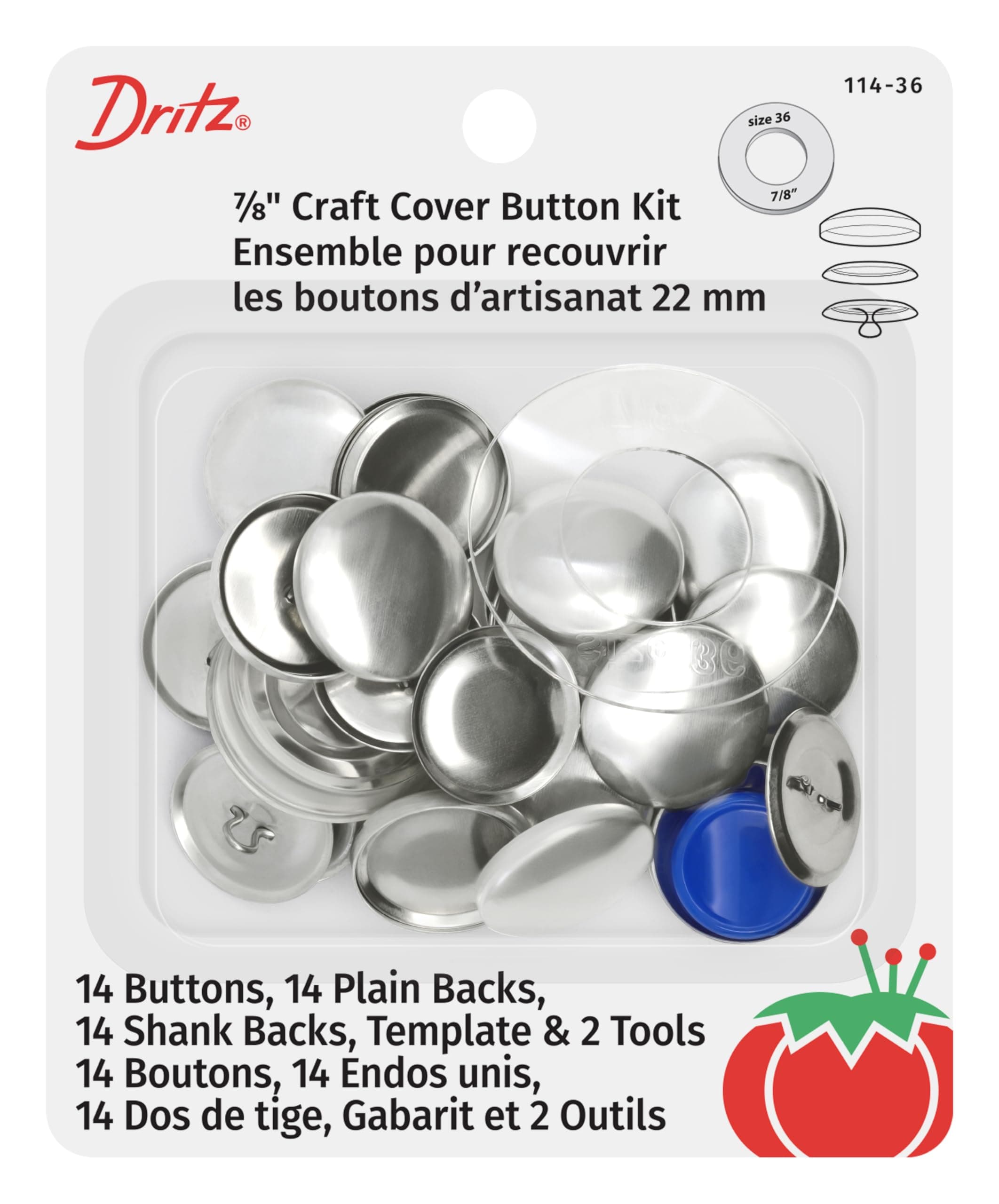 114-36 Craft Cover Button Kit with Tools, Size 36 - 7/8-Inch, 14-Sets