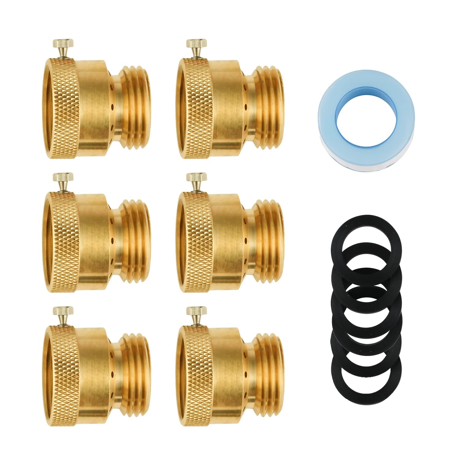 SUNGATOR6-Pack Vacuum Breakers, 3/4'' Anti Siphon Valve Outside Faucet, 3/4 Inch GHT Hose Bib Backflow Preventer for Outdoor Faucet, Brass 3/4'' Hose Bib Anti-Backflow Vacuum Breakers for Garden Hose