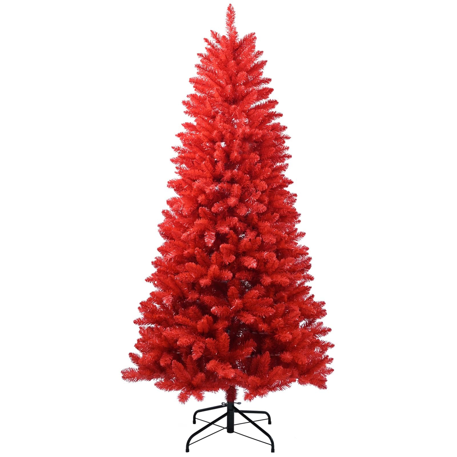 5FT Red Christmas Tree, Artificial Unlit Christmas Tree with 624 Branch Tips, Large Halloween and Xmas Tree for Holiday Decorations, Metal Stand and Hinged Branches