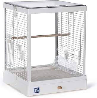 Pet Products Clear View Glass Bird Cage - Stand Alone Small Cage, Clear Acrylic Roof, Ideal for Parakeets, Budgies, Canaries, Finches, and Similarly Sized Birds - White