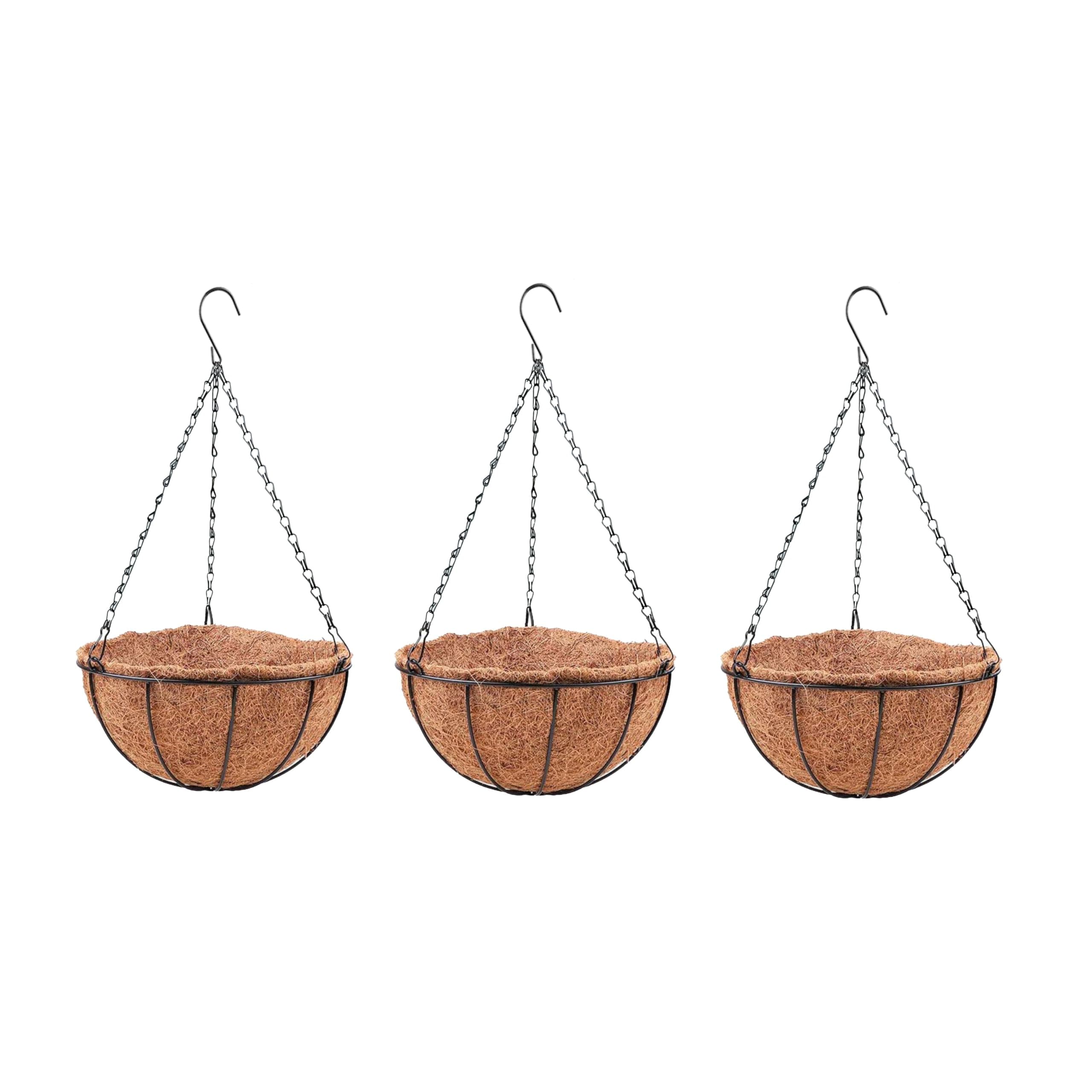 LaLaGreen Hanging Planters with Coco Liners (12 Inch, 3 Pack) Hanging Baskets for Plant Outdoor, Hanging Plant Pot Flower Metal Wire Round Holder Hanger Hook Chain Deck Porch Garden Balcony Boho Decor