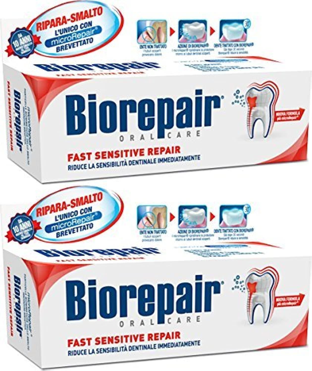 Fast Sensitive Repair Toothpaste with microRepair, New Formula - 2.5 Fluid Ounce (75ml) Tubes (Pack of 2) [ Italian Import ]