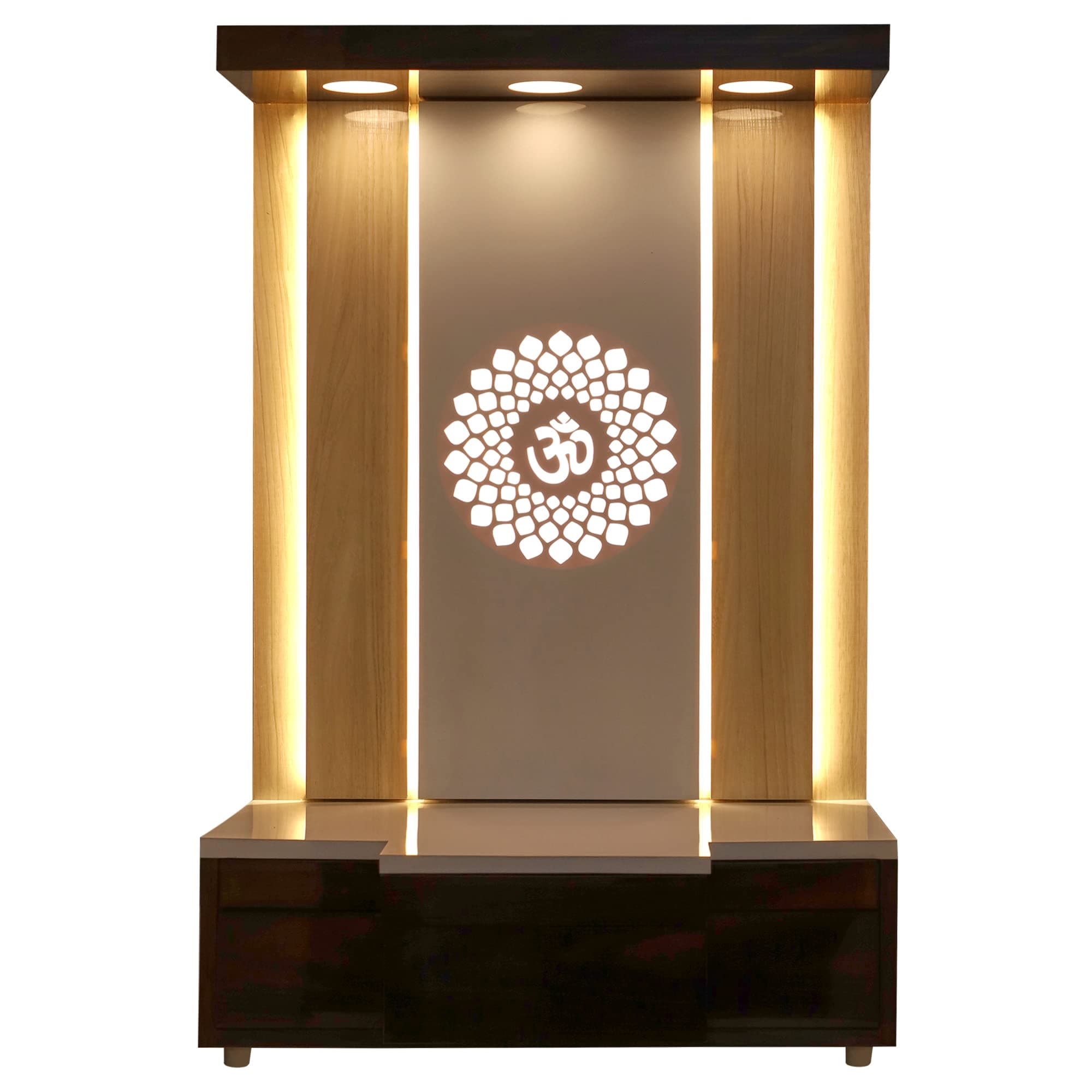 Royal Kurta Devyom Designer Customized Wooden Temple White LED Light for Home and Office|Home Temple|Puja Mandir|Wall Hanging & Table Top Home Mandir (16x10x8 HxWxL)