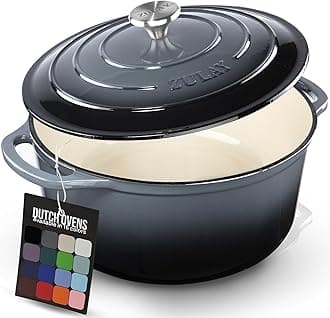 Zulay Kitchen 6 Quart Enameled Cast Iron Dutch Oven Pot with Lid – Premium Durability & Oven Safe up to 500°F – Heavy Duty Cookware Perfect for Bread Baking, Stews, Braising & Roasting – Gray