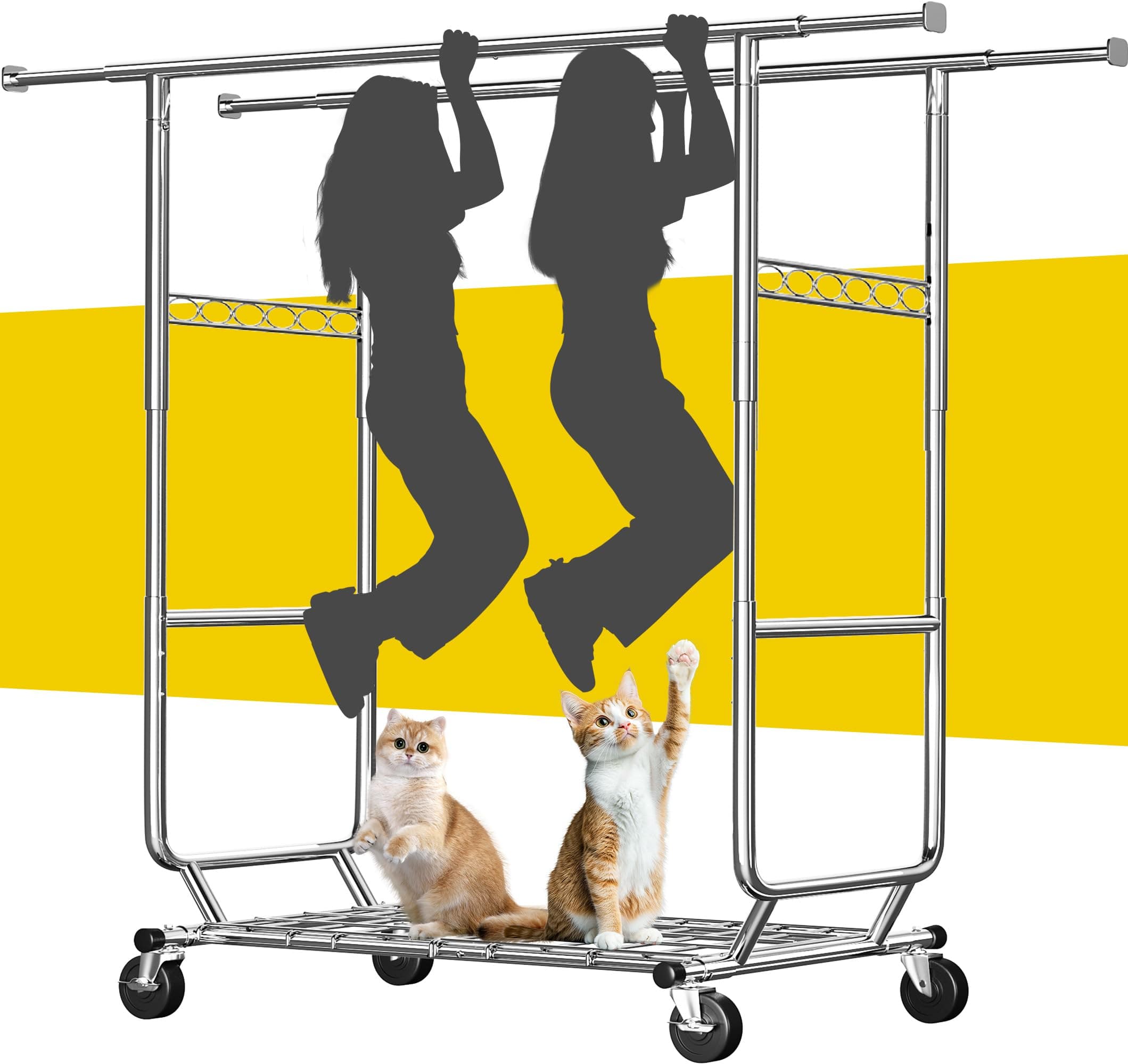 Raybee Clothes Rack Load 630LBS, Heavy Duty Clothes Rack, Rolling Clothing Racks for Hanging Clothes with Wheels, Adjustable & Commercial Garment Rack, 22" D x 75" W x 68" H