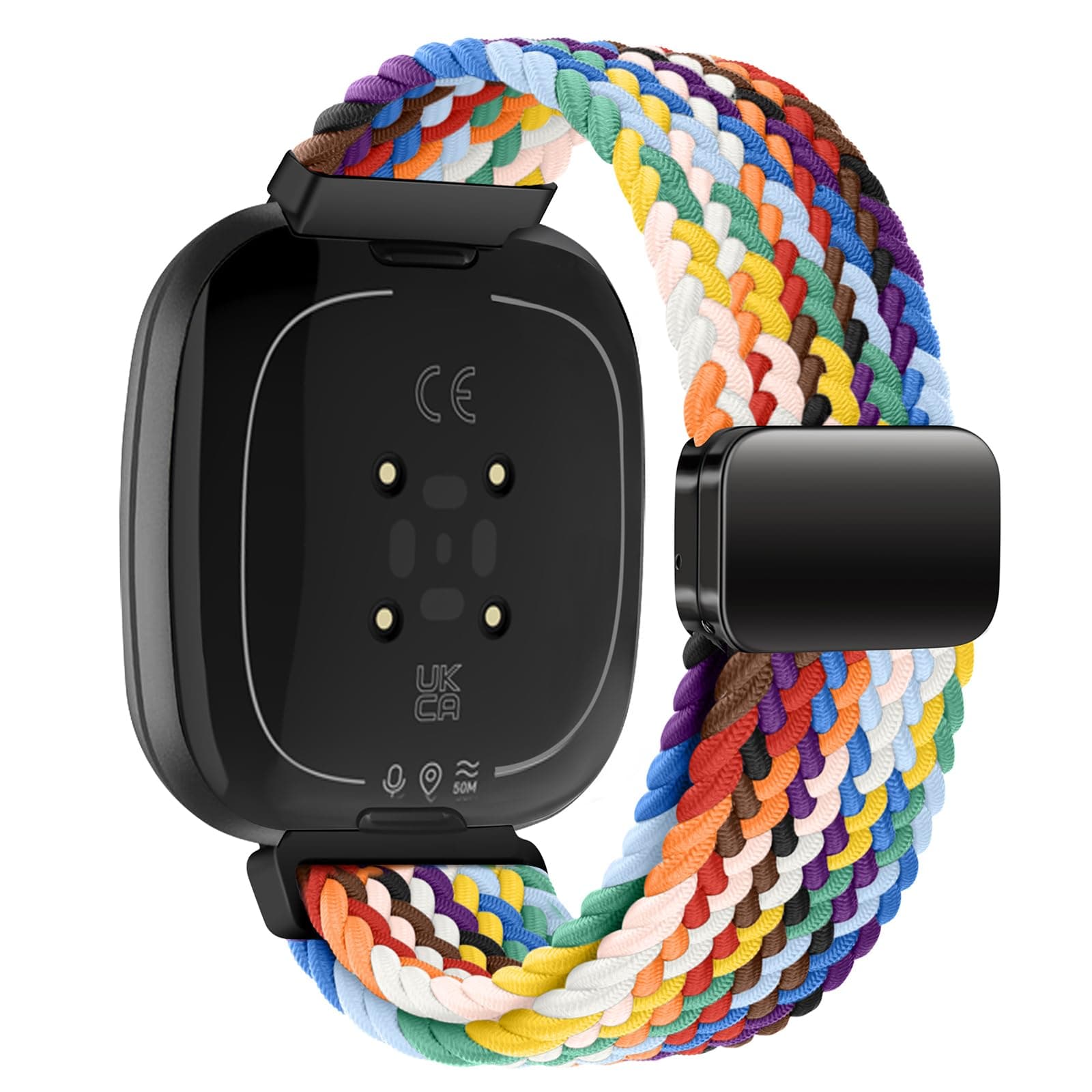 Nylon Watch Strap Compatible with Fitbit Versa 3/Versa 4/Fitbit Sense/Sense 2 Braided Elastics Sport Watch Band Adjustable Magnetic Buckle Straps Women Men (Not Include Watch)