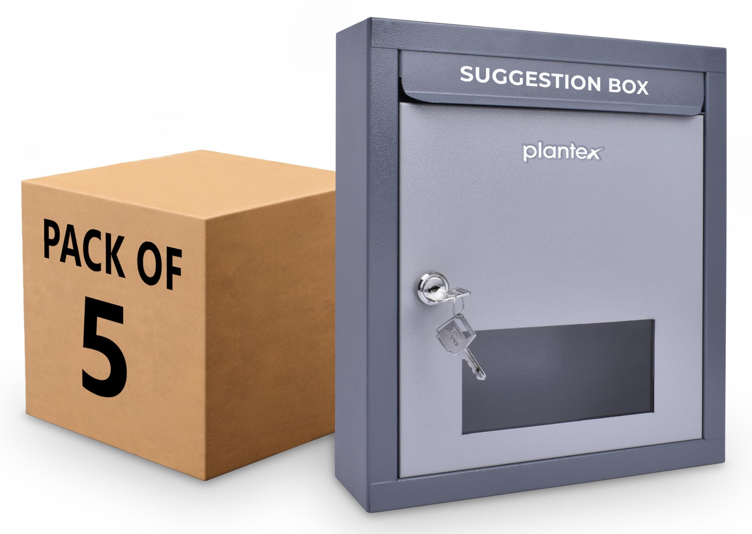 Plantex All in One Multipurpose use - Letter Box/Mail Box/Suggestion Box for Office/Post Box for Gate Home/Donation Box/Complaint Box with Lock - Pack of 5 - (Grey), Table Top or Wall Mount