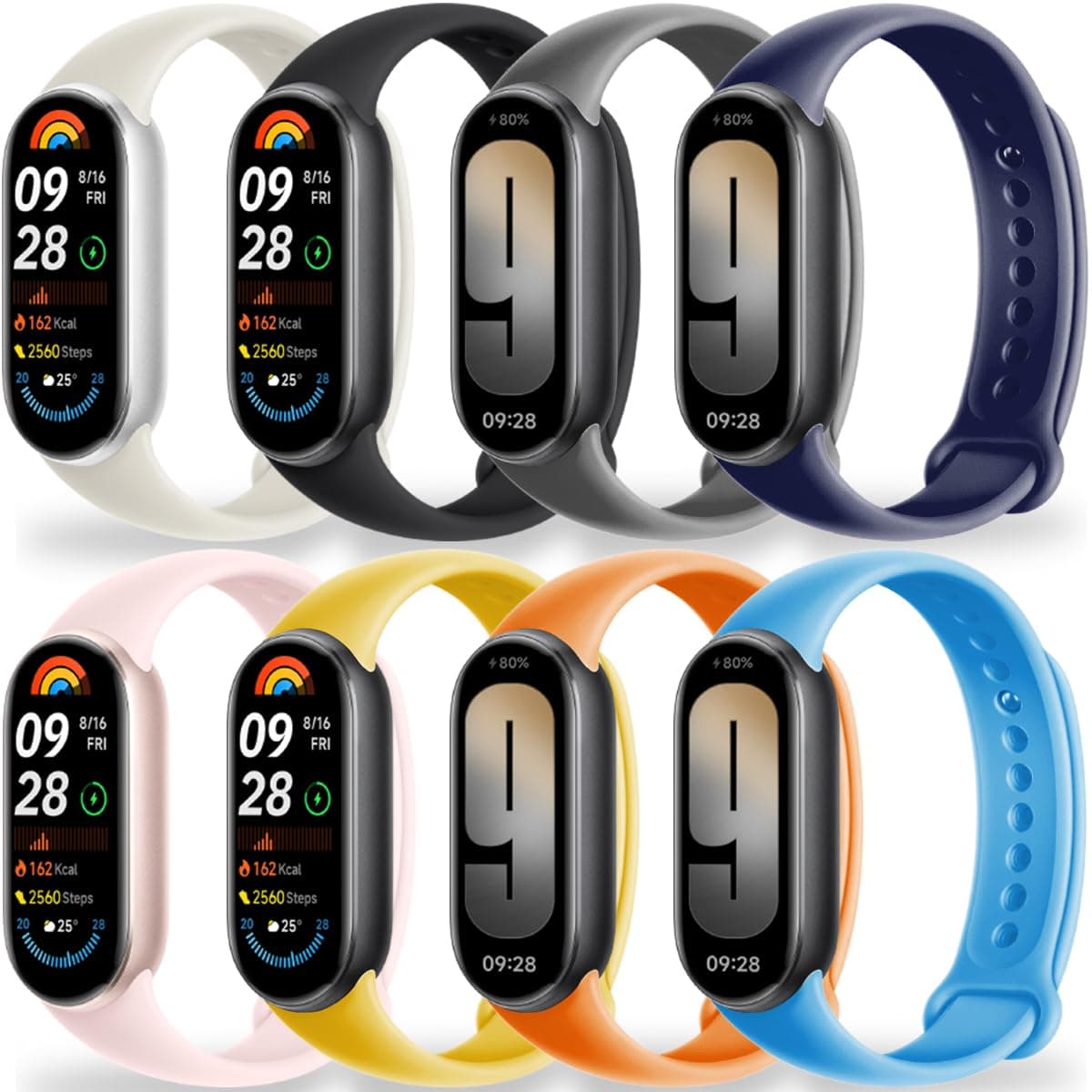 2-8 Pack Replacement Bands for Xiaomi Mi Band 10/9/8, Soft Sporty Straps, Adjustable Breathable Bands, Quick Release