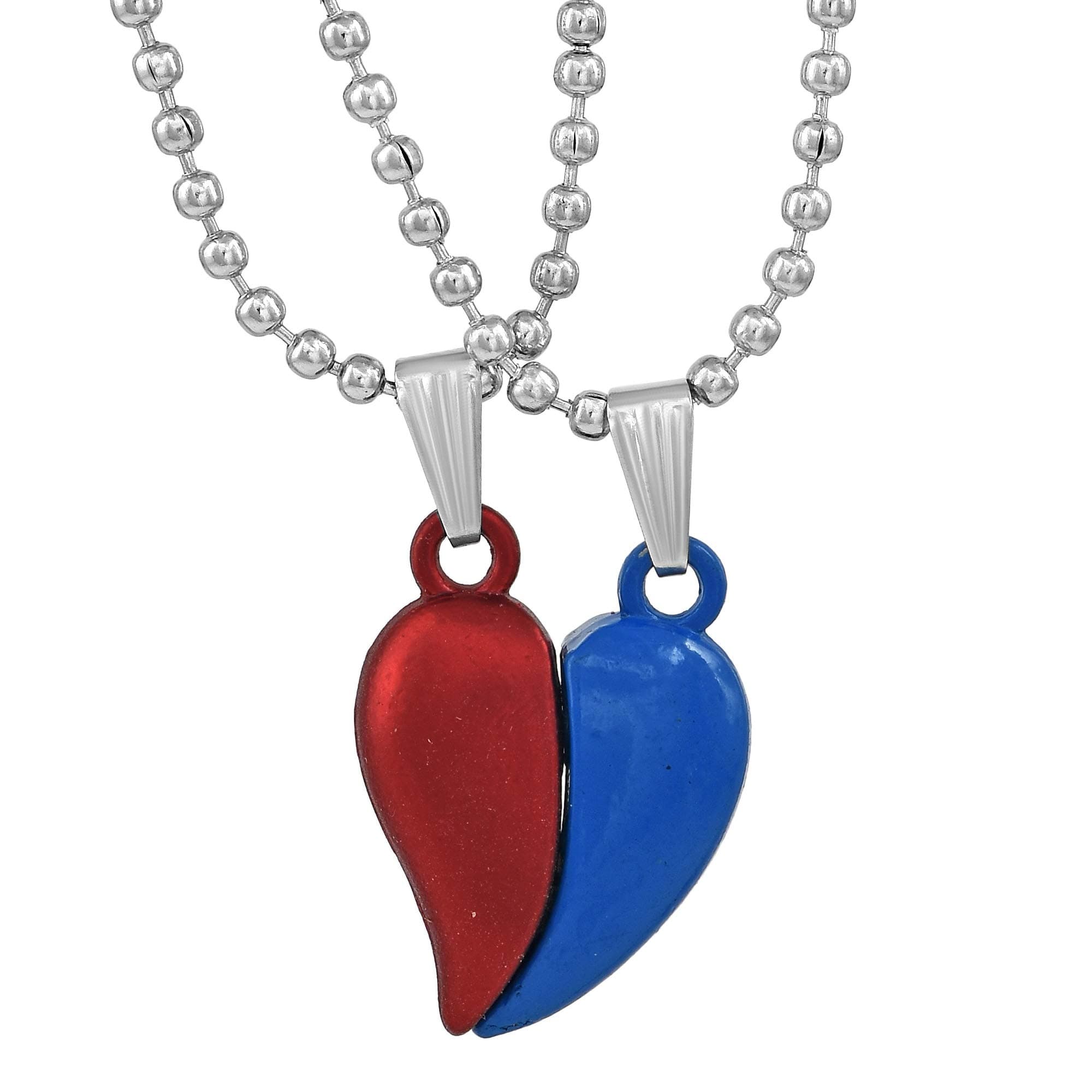 ZumrutSilver Plated Split Dangle Broken Heart Half Buff Couple Heart Shape Break Apart Her&His Valentines Day Gifts Fashion Chain Pendant Locket Necklace For Men And Women