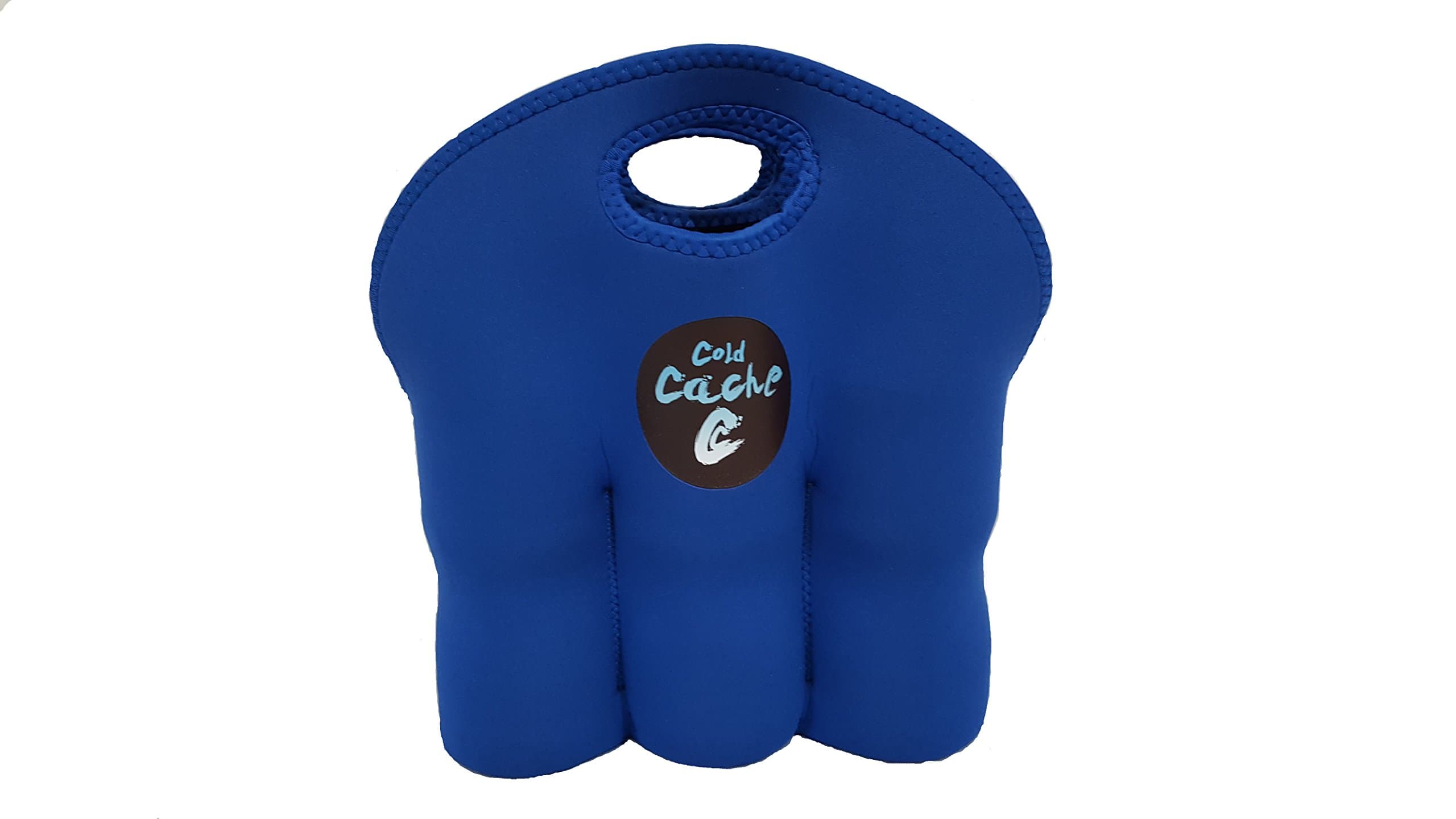 Cold Cache Bottle Can Cooler Insulated 6 Pack Tote | Beverage Storage | Lightweight, Neoprene, Machine Washable, Stain Resistant, Convenient Transport Carrier Flat Storage (Blue)