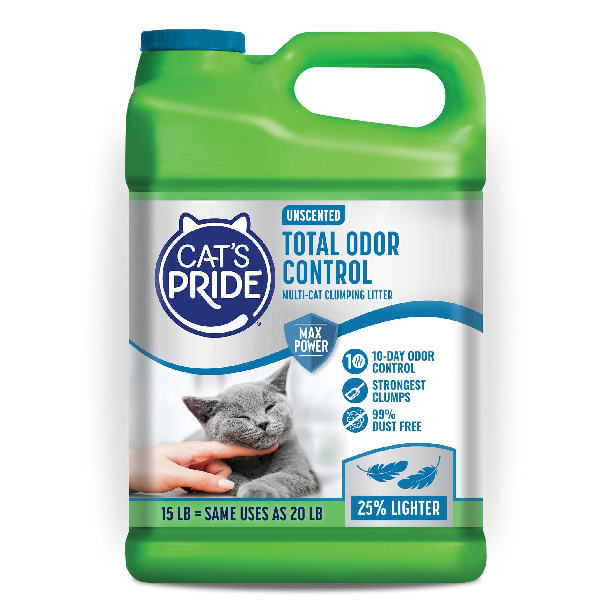 Max Power: Total Odor Control - Up to 10 Days of Powerful Odor Control - Strong Clumping - Hypoallergenic - 99% Dust Free - Multi-Cat Litter, Unscented, 15 Pounds