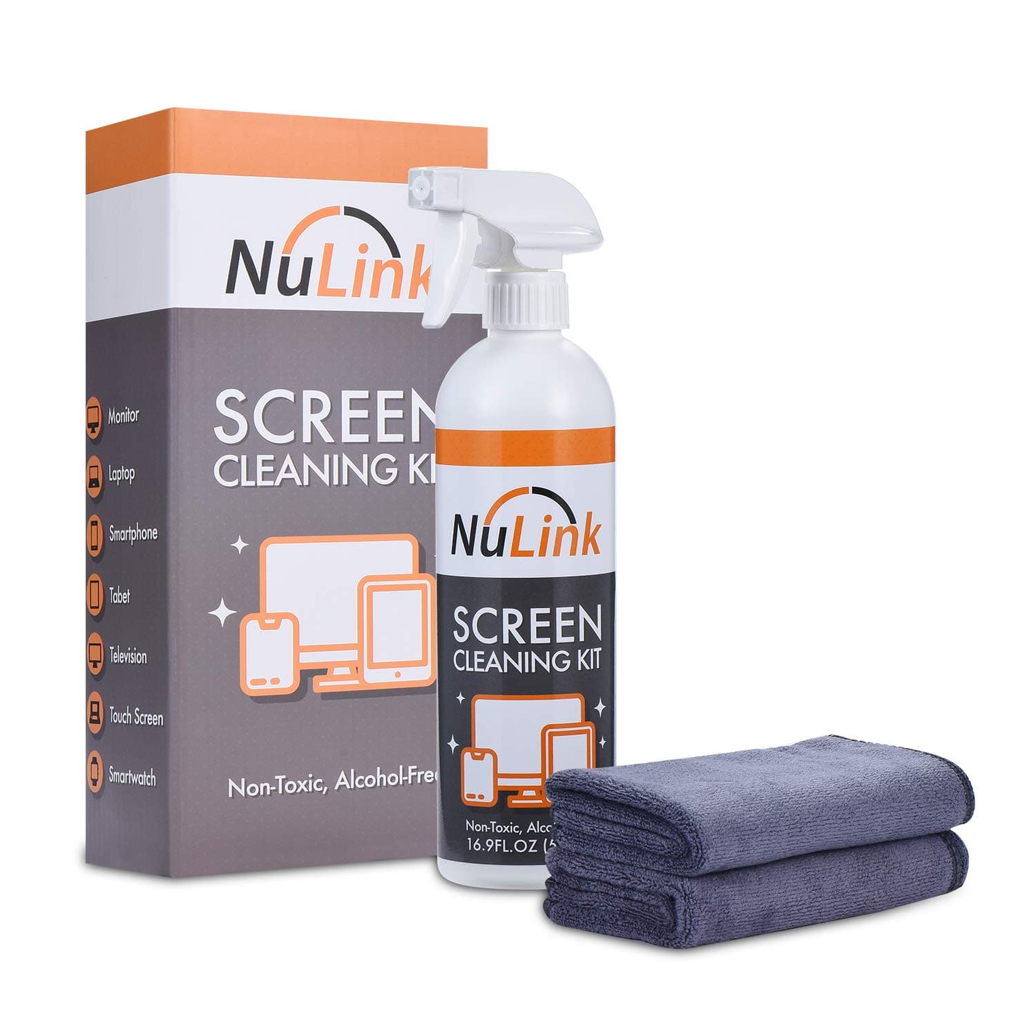 Screen Cleaner Spray NuLink TV Screen Cleaner Computer Screen Cleaner Electronics Cleaner Spray for Laptop, Glasses, iPad, iPhone (16.9oz, Microfiber Cloth)