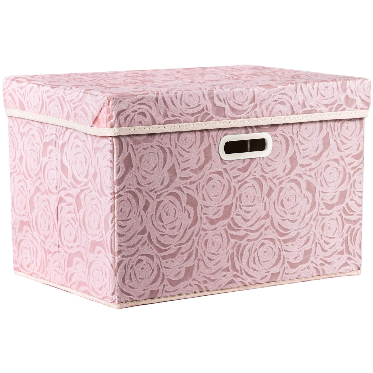 Storage Boxes with Lids Large.Rose Pattern Fabric Decorative Storage Box, Really Useful Box,Clothing Storage,Cubes Organizers,Collapsible,Stackable,43x30x30cm, Pink[1-Pack]