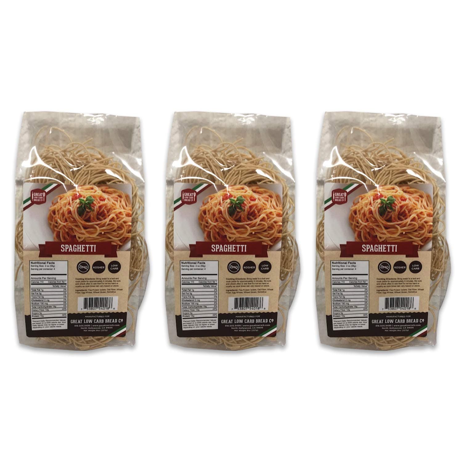 Low Carb Spaghetti, Low Carb Spaghetti, High Protein, Great Low Carb Bread Company, 7g Net Carbs, 18g Protein, Keto-Friendly (3 Pack)