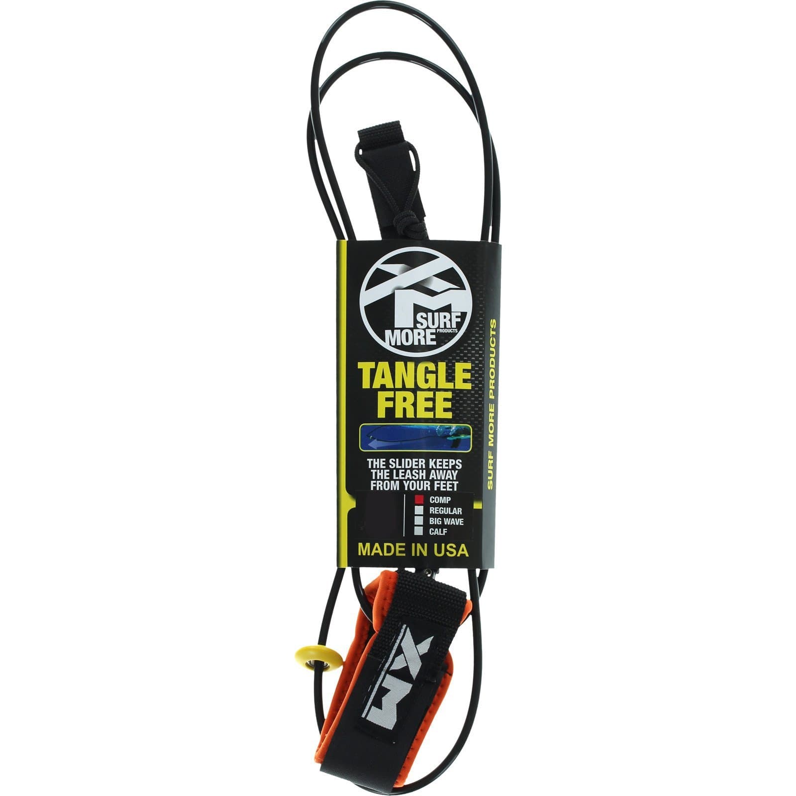 Surf More XM Tangle Free Comp-lite Black Surfboard Leash - 9'