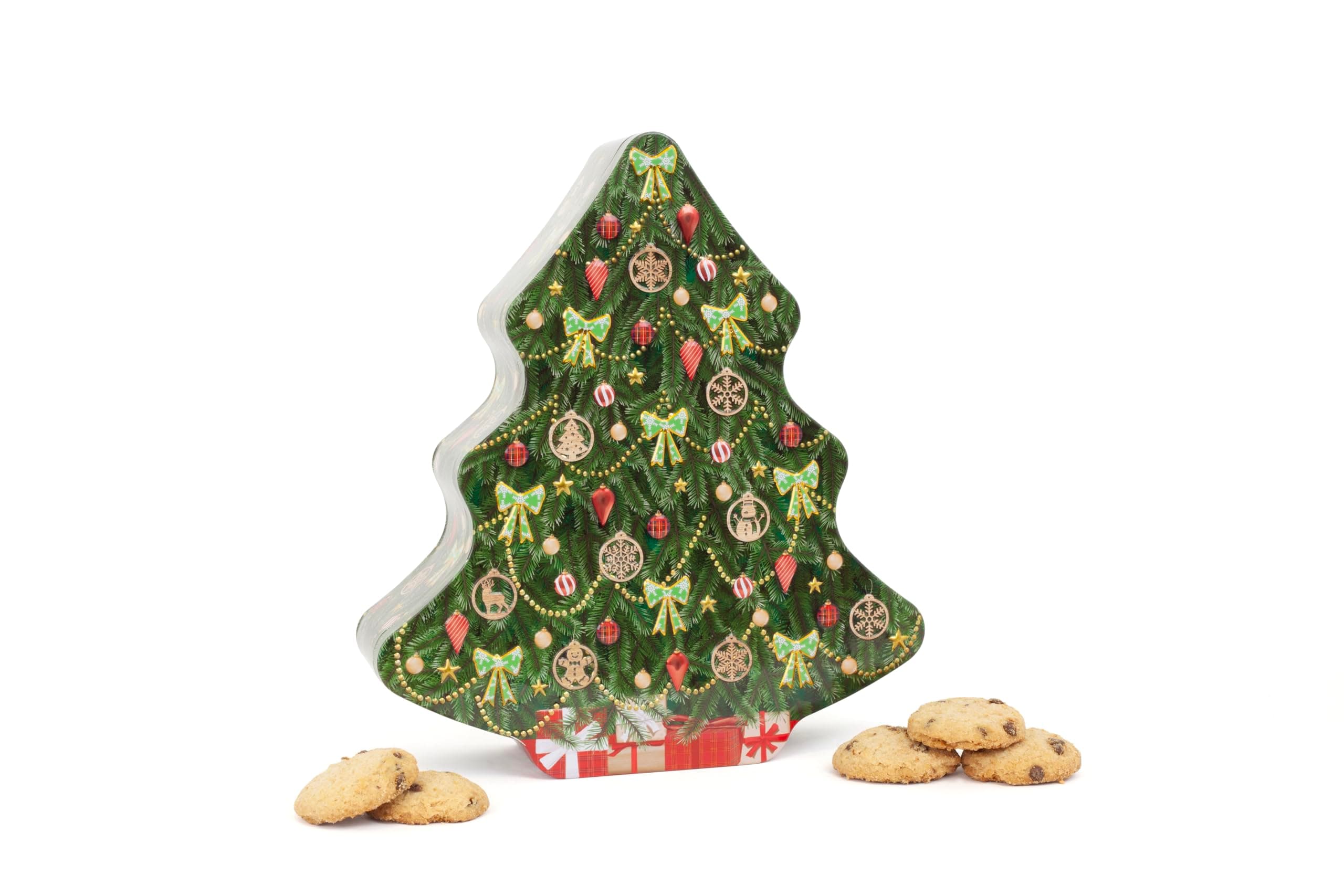 Christmas Tree Gift Set - Novelty Christmas Biscuits Gift Set Tin Filled with Fancy Chocolate Chip Cookies - Luxury Tins of Biscuits for Women and Men, English Gifts & Presents for Food Lovers