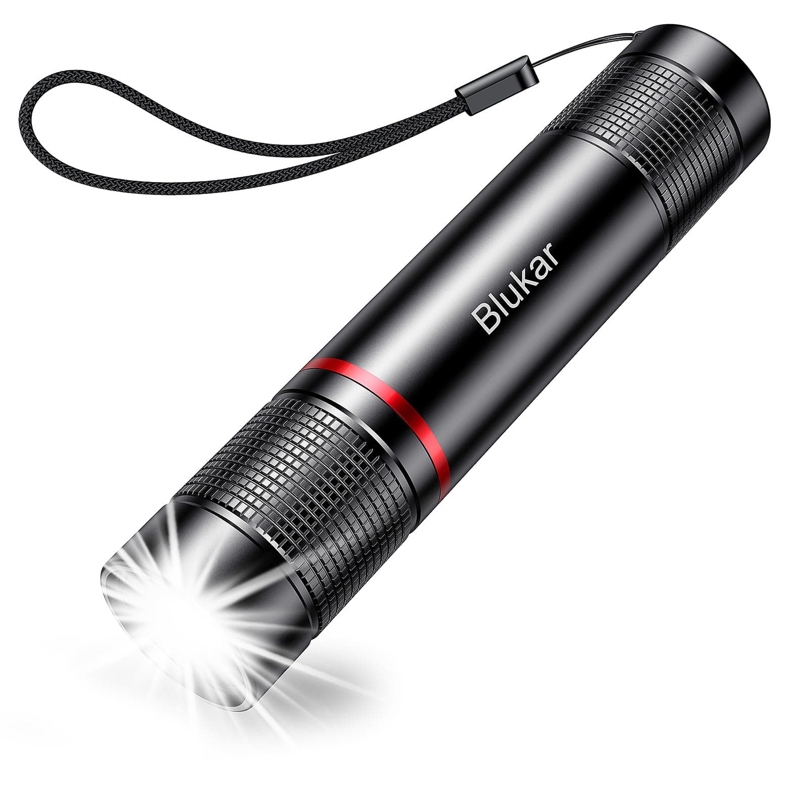 Blukar LED Torch Rechargeable, 2000L Super Bright Adjustable Focus Flashlight, 4 Lighting Modes, Long Battery Life, Waterproof Pocket Size Torch for Power Cuts, Emergency, Camping, Hiking, Outdoor