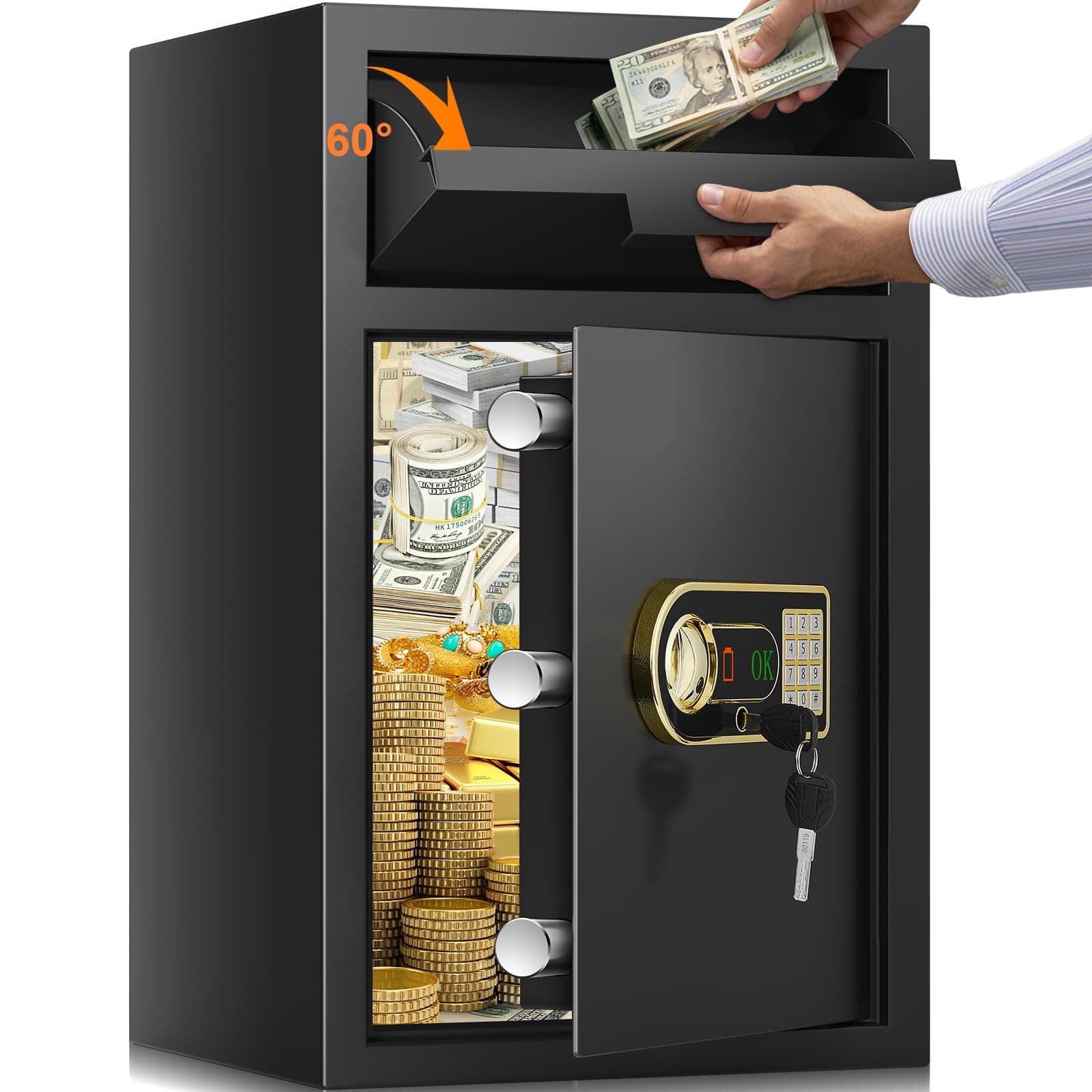 - 5.8 cu ft Large Drop Safe Box for Business, Anti-Theft Money Drop Box with Lock and Slot, Digital Keypad and Spare Keys, Heavy-duty Cash Depository Safe for Home Office Retail Store Business