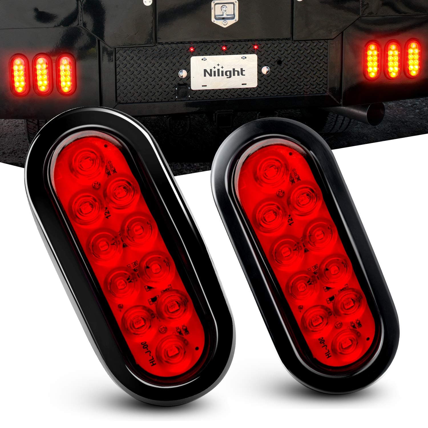 TL-01 6" Oval Red LED Tail 2PCS w/Surface Mount Grommets Plugs IP65 Waterproof Stop Brake Turn Trailer Lights for RV Truck Jeep, 2 Years Warranty