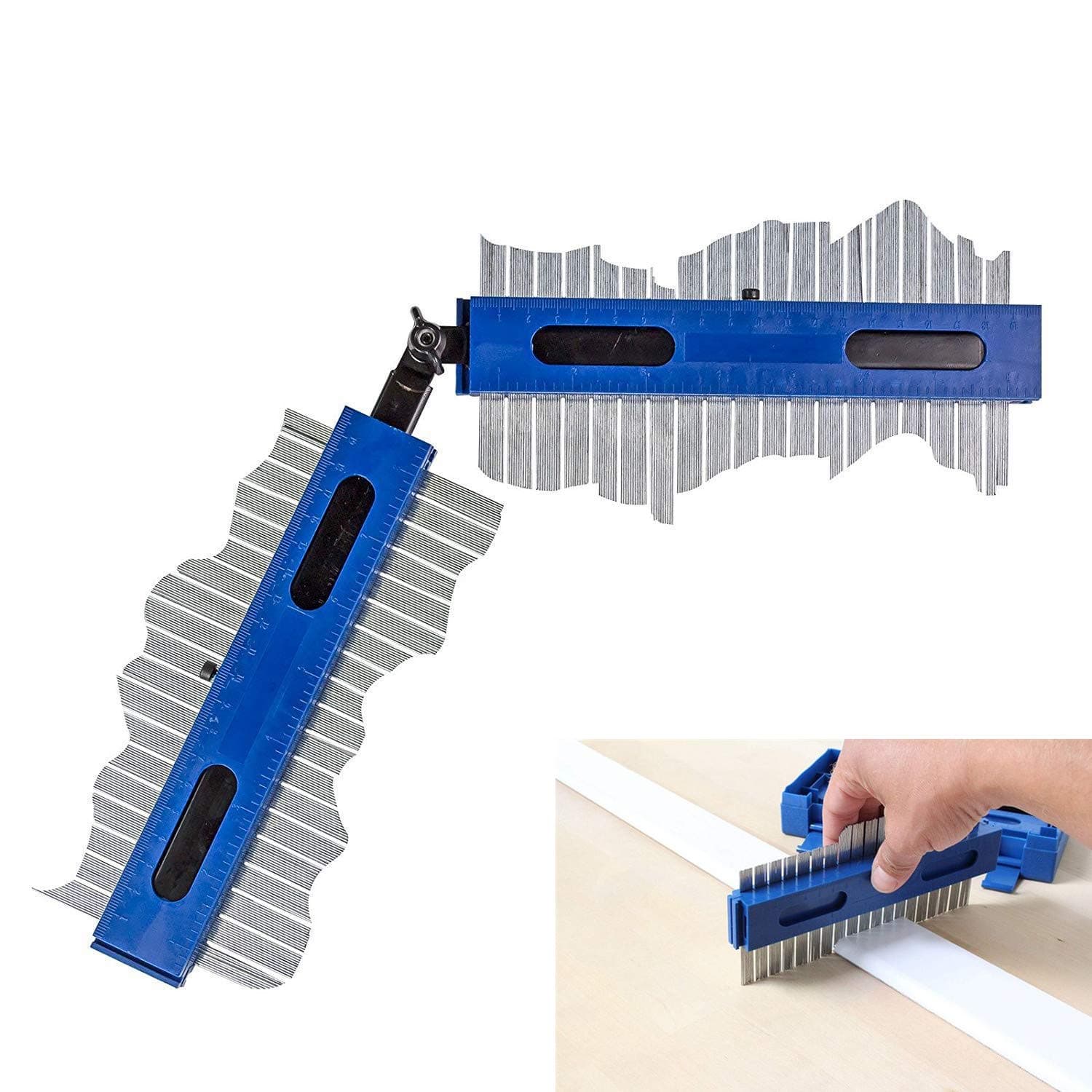 Junsh 2 Pieces Metal Contour Gauge with Angle Connector, Profile Gauge, Shape Duplicator, Precisely Fast Copy Irregular Shapes For Perfect Fit and Easy Cutting (7.9 inch)