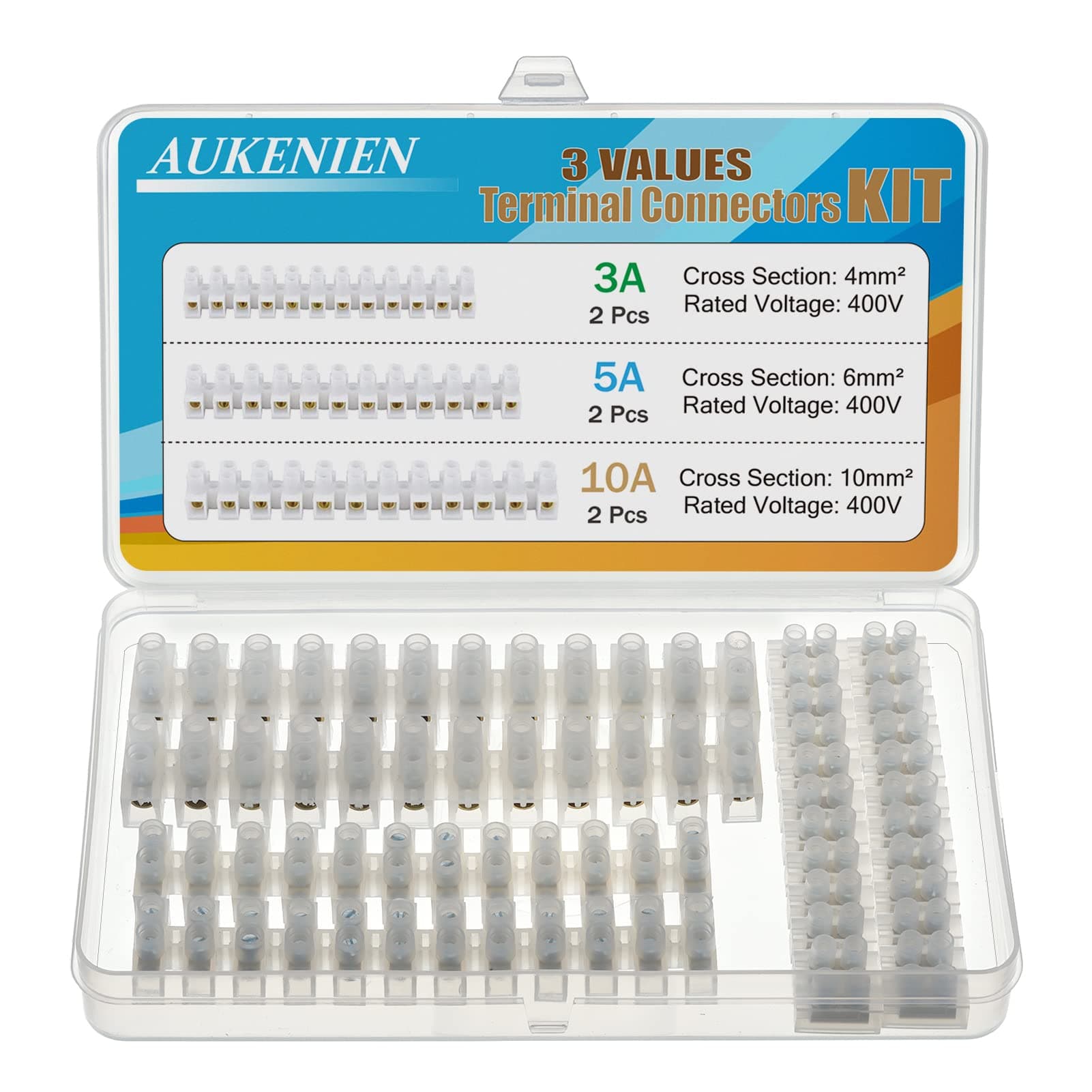 Electrical Connector Blocks Kit 3 Values 6pcs 3A 5A 10A Terminal Block Strip 3 5 10 Amp Electric Wire Connectors White Choc Blocks Connecting for Wiring Cable