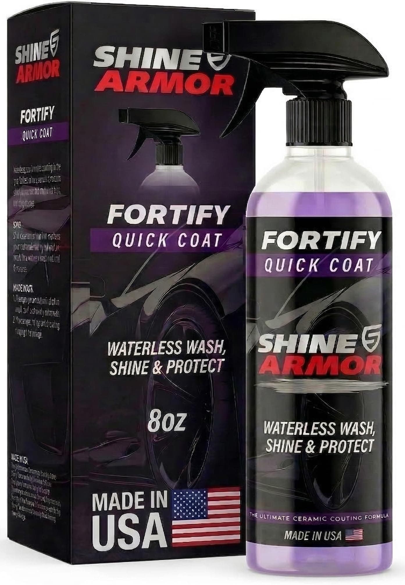 Shine Armor Fortify Quick Coat – Ceramic Coating - Car Wax Spray - Waterless Car Wash & Wax - Hydrophobic Top Coat Polish & Polymer Paint Sealant Protection