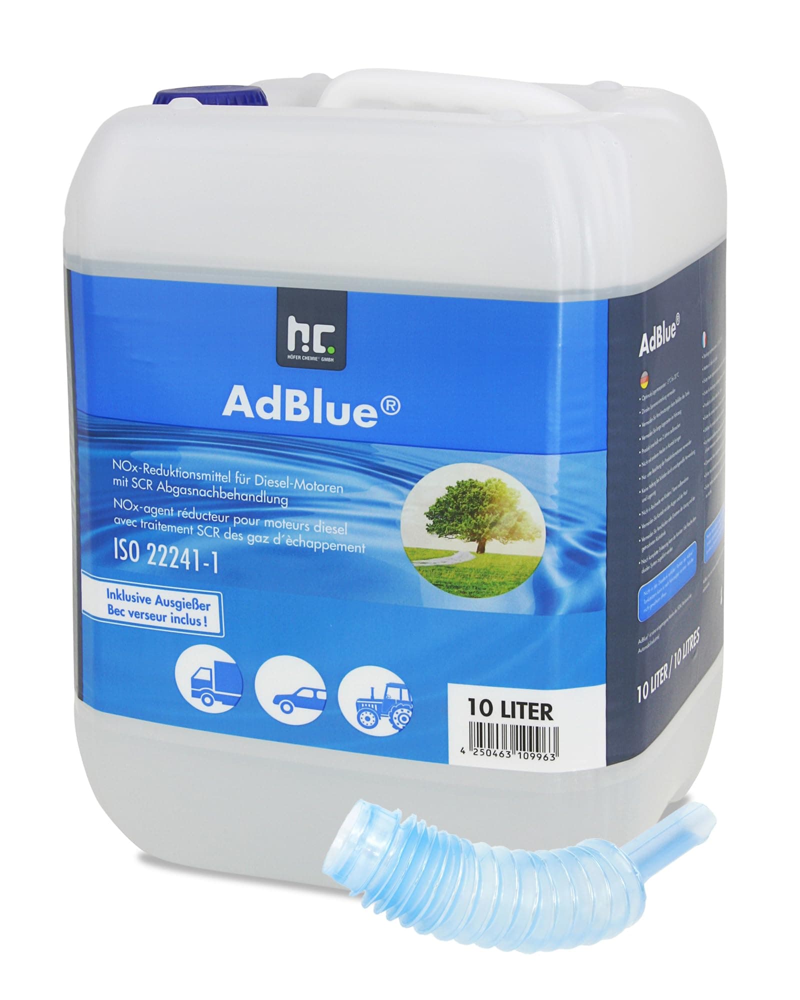 AdBlue® urea solution, 10 litre car urea solution by Kruse Automotive, reduces emissions and nitrous oxide up to 90 % in SCR systems, Höfer Chemistry