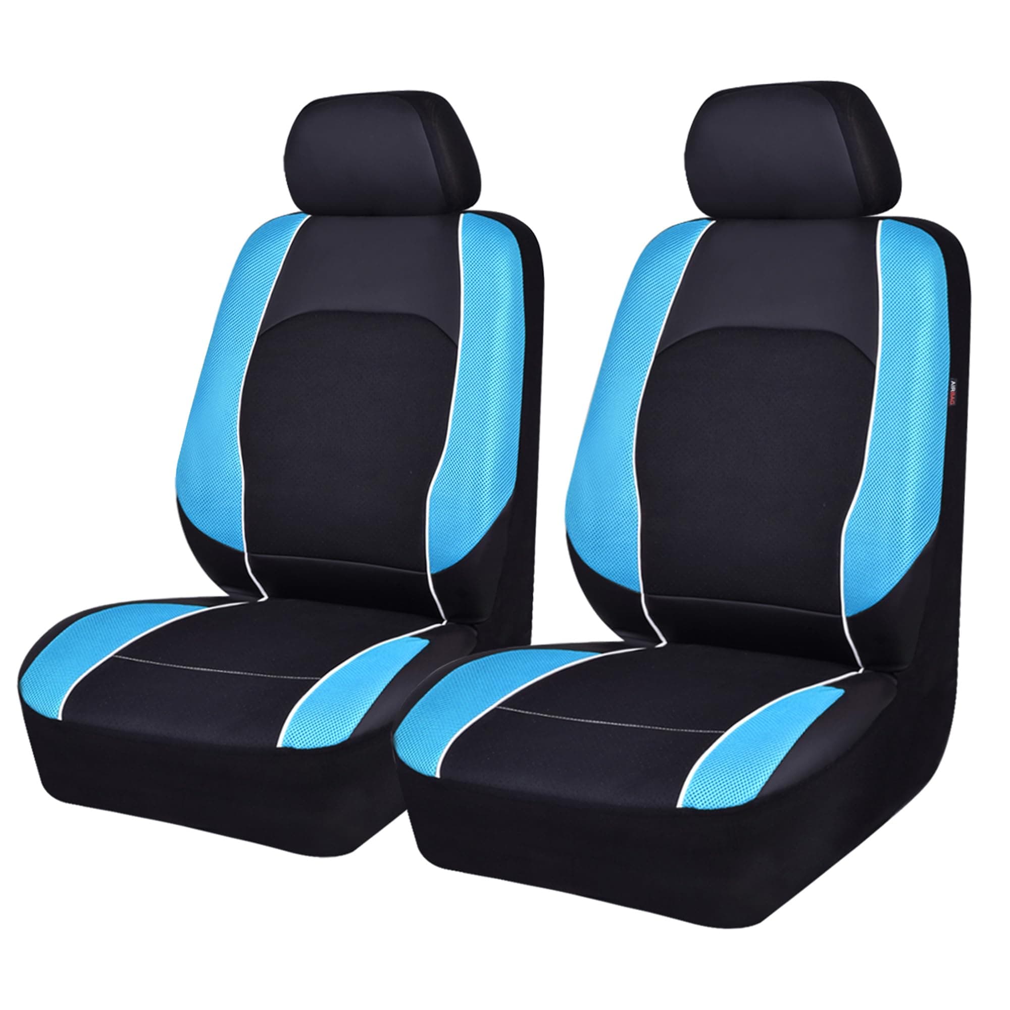 Universal Leather Two Front Car Seat Covers,3D Air Mesh Breathable Airbag Compatible Fit for Cars Trucks Suvs Sedans(Black and Aqua Blue)
