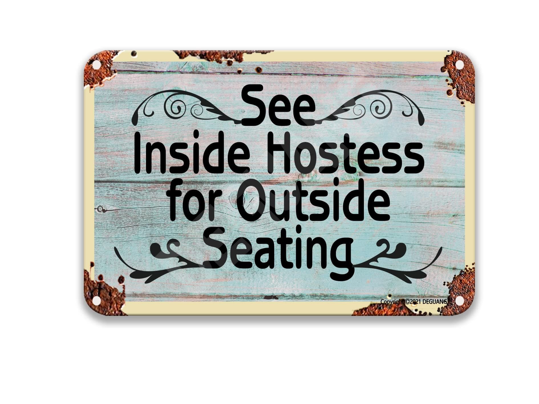 Warning See Inside Hostess For Outside Seating Tin Posters Vintage Tin Signs For Man Cave Vintage Coffee Decor Kitchen Wall Decor Farmhouse Metal 8X12