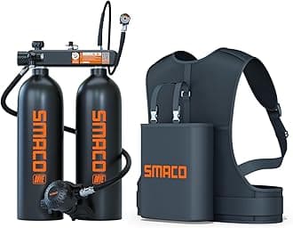 SMACOMini Scuba Diving Tank 2L Double Scuba Tank Reusable Small Pony Bottle up to 45 Mins Portable Twin 2L Diving Air Tank Kit Diving Oxygen Cylinder for Underwater Exploration Rescue S700 Max