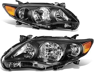 Headlight Assembly Compatible with 2011 2012 2013 Toyota Corolla Sedan, Headlamps Replacement with Signal Lights, Driver and Passenger Side, Black Housing Amber Corner