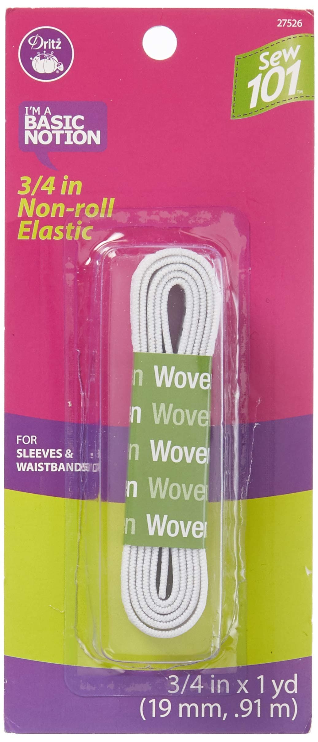 Dritz Sewing 101 Sewing 101 Non-Roll Woven Elastic, 3/4" x 1 Yd, White