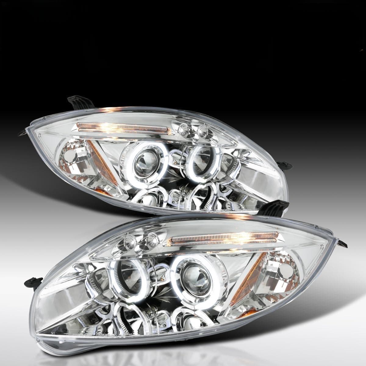 Autozensation Compatible with Mitsubishi Eclipse 2006-2011, Led Chrome Housing Clear Lens Projector Headlights, L+R Pair Head Light Lamp Assembly