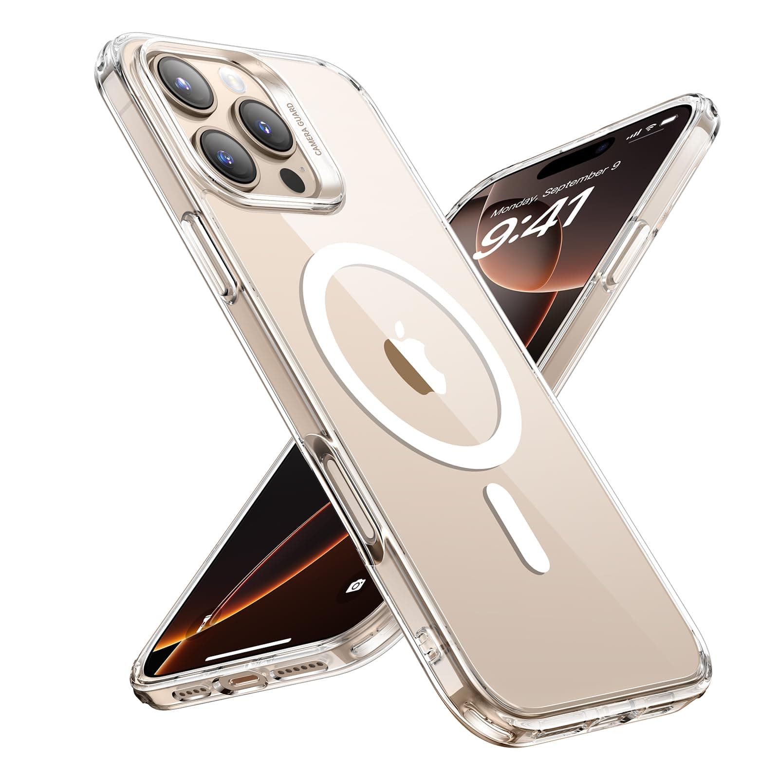 for iPhone 16 Pro Case, Compatible with MagSafe, Shockproof Military-Grade Protection, Magnetic Phone Case for iPhone 16 Pro, Classic Hybrid Case (HaloLock), Clear